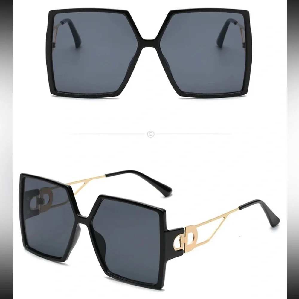 Black Square Sunglasses with Gold Arm Detail